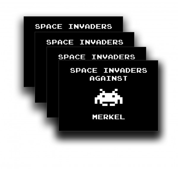 Aufkleber: Space Invaders against Merkel (50 Stück)